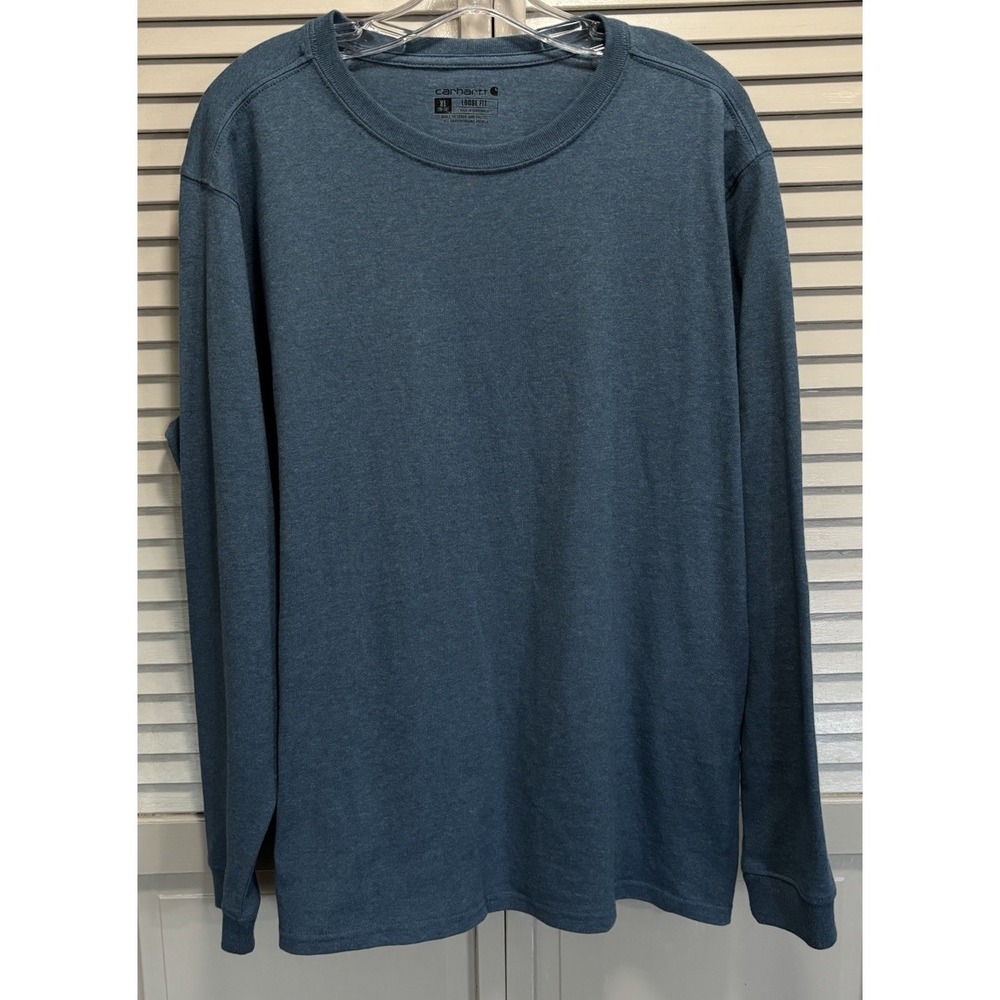 Carhartt Loose Fit Womens Size XL Long Sleeve T-Shirt Work Tee Blue Logo Graphic